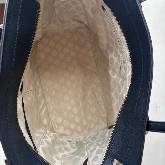 Kate Spade Black Leather Tote Bag | Large Zipper Top Purse with Gold Hardware - Picture 6 of 9